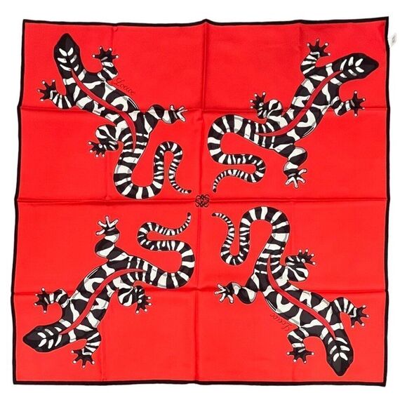 Loewe multicolor Square silk scarf reptile Red Black White - Picture 1 of 4